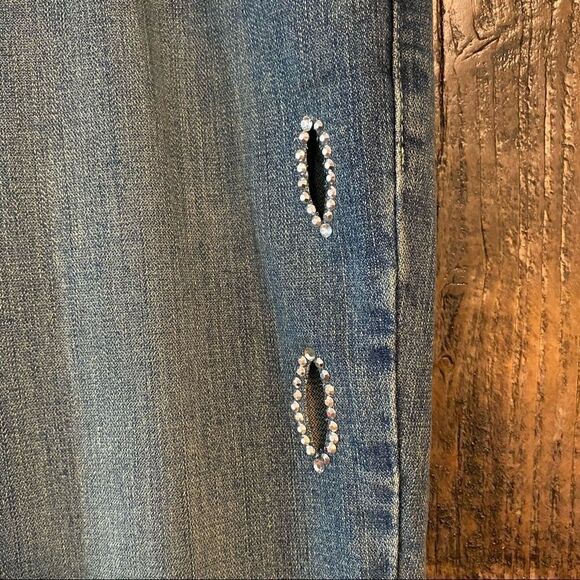Buffalo Jeans Sz 29 Blue Kimmie Rhinestone Side Sexy Cut-Out HandPainted Jeans - Picture 5 of 11